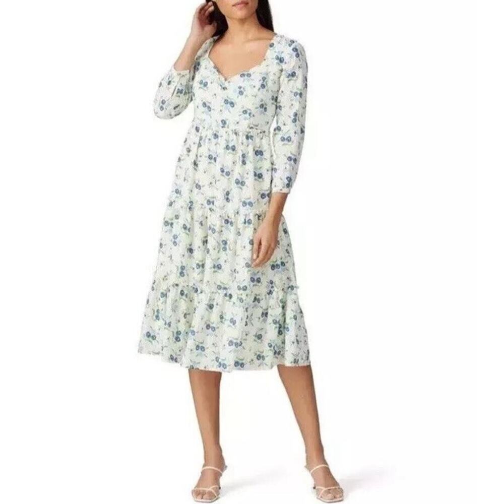 Sweet Baby Jamie cream blue floral midi dress size Medium feminine cottagecore